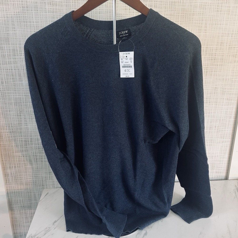 J Crew Sweater 100% Cotton Blue Crew Neck Men's Size Medium New! T